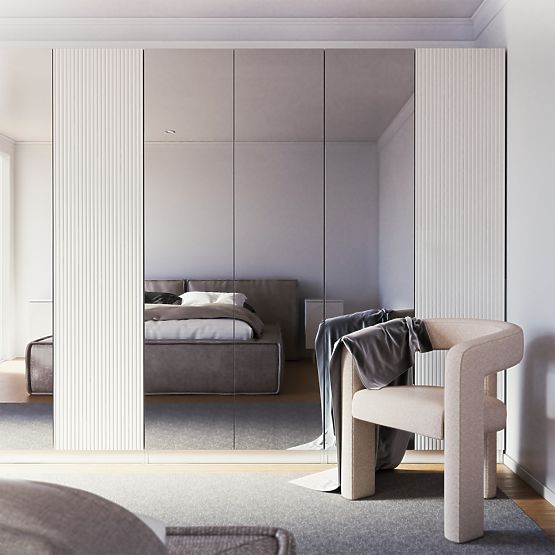 Štirivratna omara Neroli, ogledalo/enostavni utori, bela