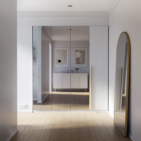 Štirivratna omara Neroli, ogledalo/enostavni utori, bela