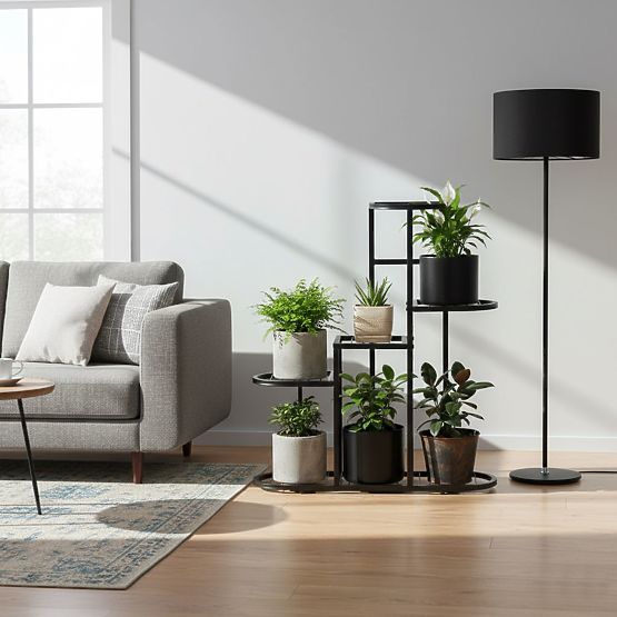 Stojalo za rože, 5 nivojev, črno, ModernHome