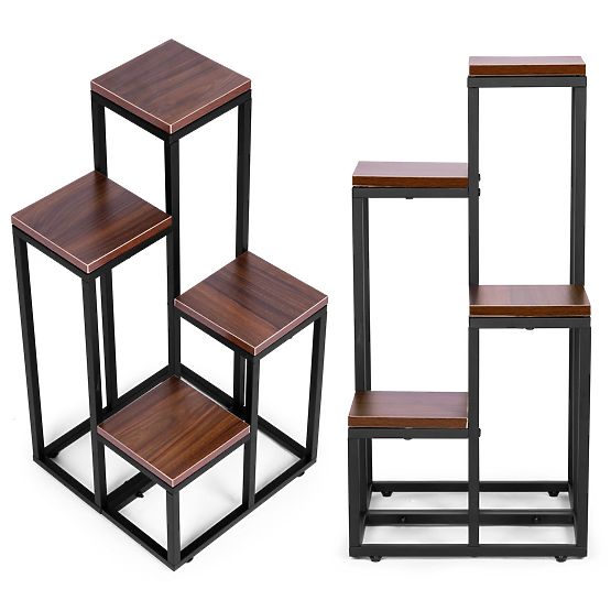 Stojalo za rože polica za rože okraski 4 police kov MDF temni oreh ModernHome