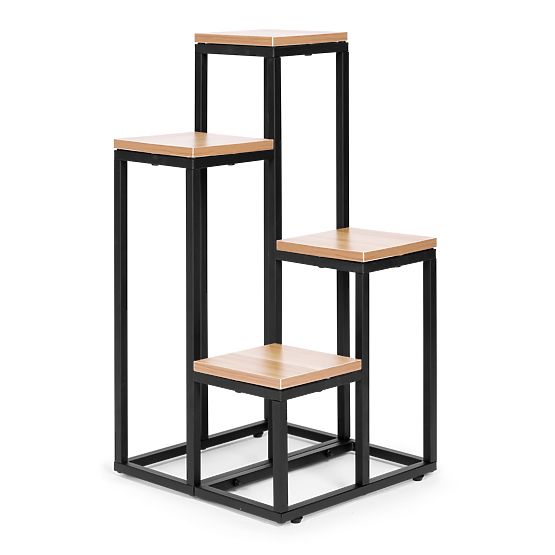 Stojalo za rože, regal za rože, dekoracija, 4 police, kovina, MDF, svetel oreh, ModernHome