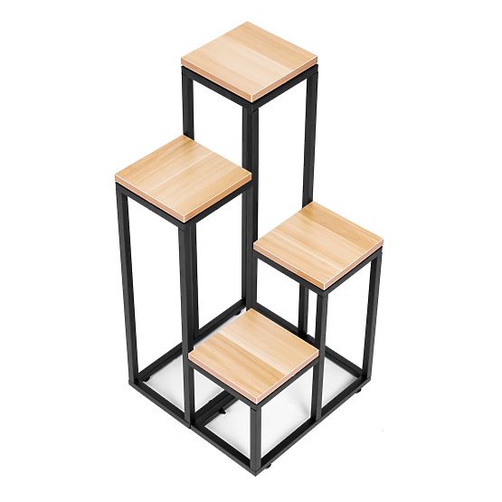 Stojalo za rože, regal za rože, dekoracija, 4 police, kovina, MDF, svetel oreh, ModernHome