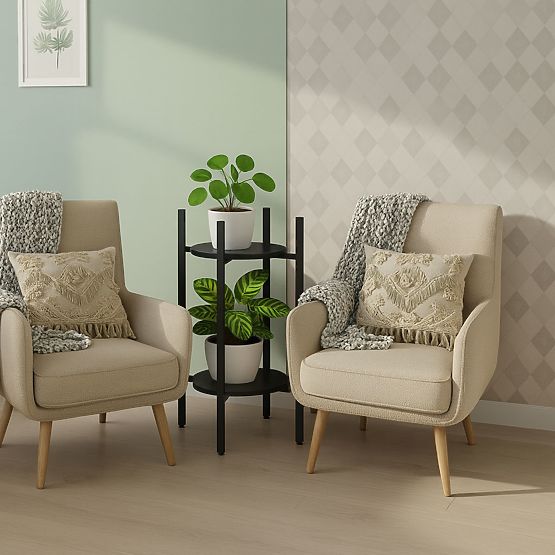 Stojalo za rože, stojalo za rože, dekoracija, 2 ravni, črna, ModernHome