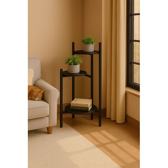 Stojalo za rože, stojalo za rože, dekoracija, 3 ravni, črno, ModernHome