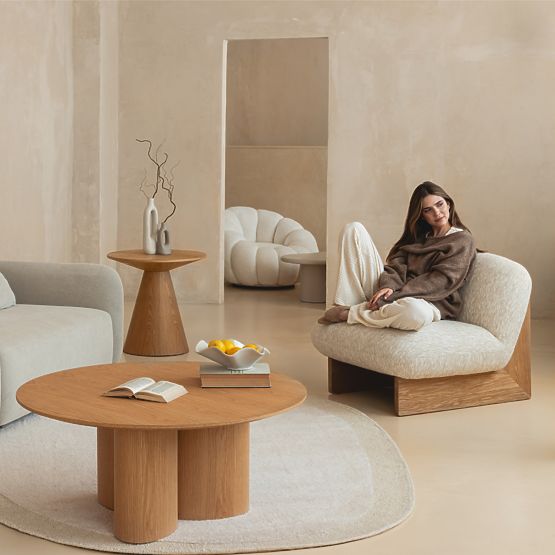 Stranska miza Abisko, 60 cm, okrogla, naravni hrastov furnir