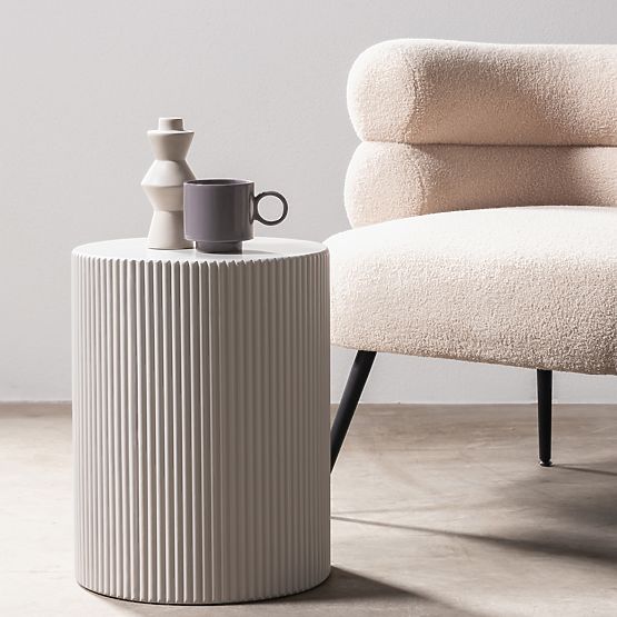 Stranska miza Ermanno, 35 cm, sivo-bež, z utori