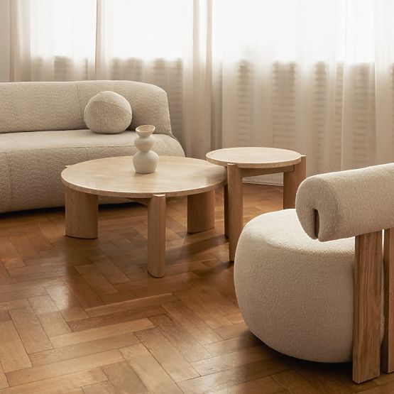 Stranska miza Medley 50 cm, okrogla, travertin/jesen