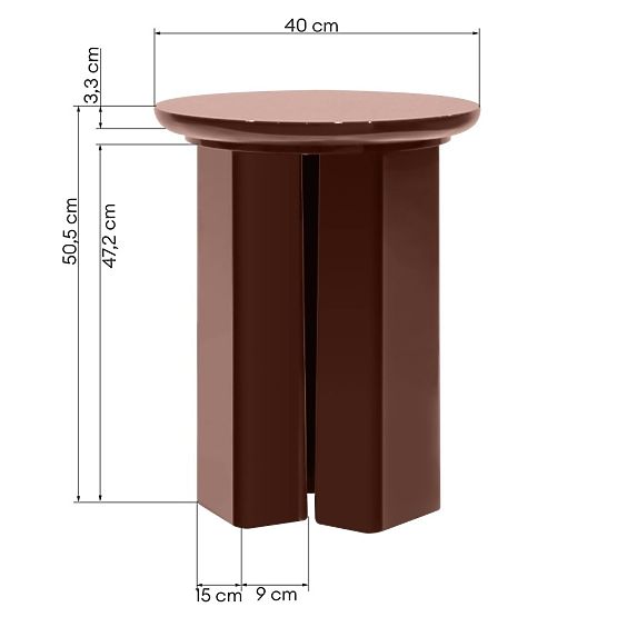 Stranska mizica Brie 40 cm, bordo/rjava, sijajna