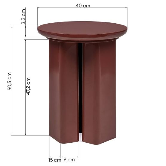 Stranska mizica Brie 40 cm, bordo/rjava, sijajna
