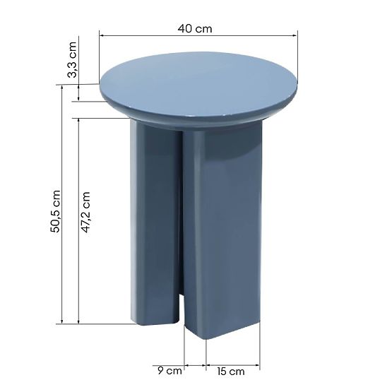 Stranska mizica Brie 40 cm, umirjena modra, sijajna