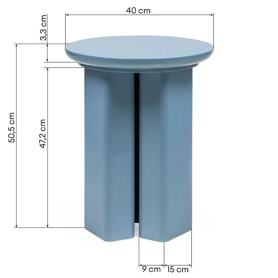 Stranska mizica Brie 40 cm, umirjena modra, sijajna