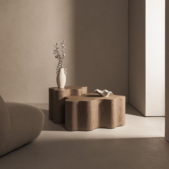 Stranska mizica Cosmo 66 cm, oreh, zaobljene oblike