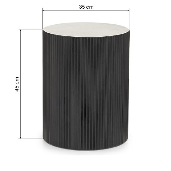 Stranska mizica Ermanno, 35 cm, črna, z rebrastim vzorcem