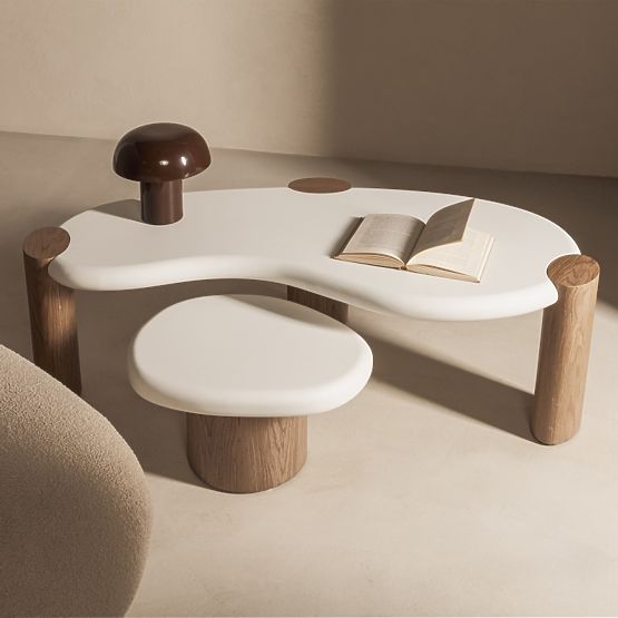 Stranska mizica Floe 50 cm, bela/oreh