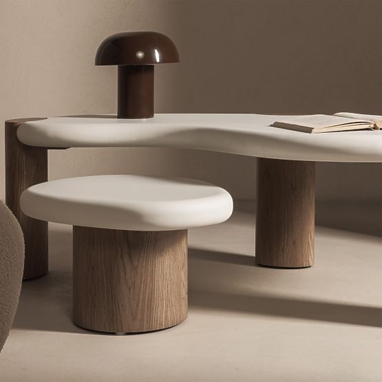 Stranska mizica Floe 50 cm, bela/oreh