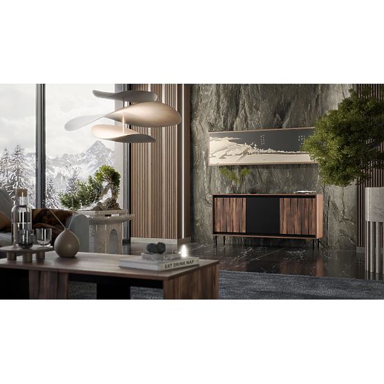 SWING KM-1 komoda oreh/črna, noge: črna (2p=1ks)