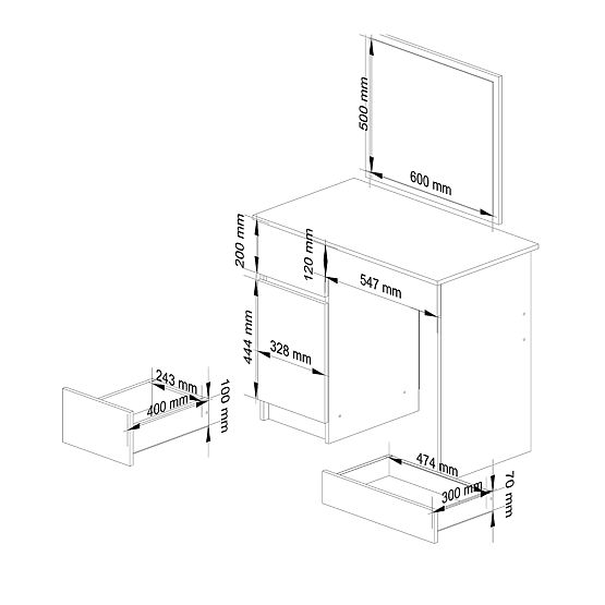 Toaletna mizica z ogledalom CLP P-2/SL LEVÝ PK BELO