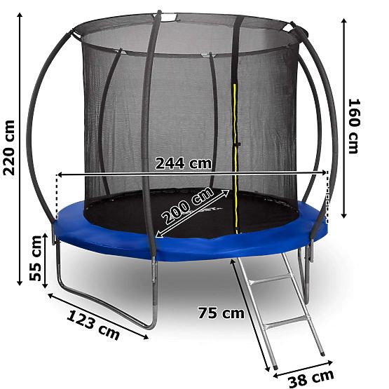Trampolin s mrežo in lestev HENZEN 244 cm modra FT 8