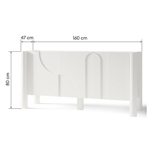 Tredelna komoda Lunaria z rezkanim čelom, bela