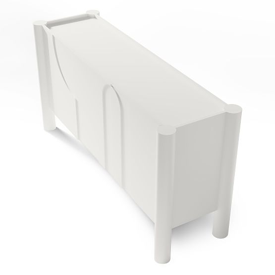 Tredelna komoda Lunaria z rezkanim čelom, bela