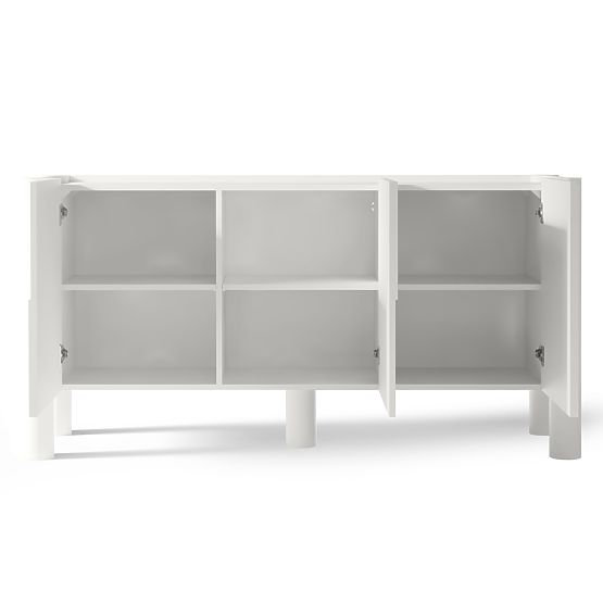 Tredelna komoda Lunaria z rezkanim čelom, bela