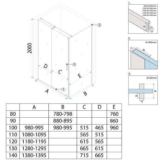 Tuš kabina REA Montana Zlati Krtačeni 110x100
