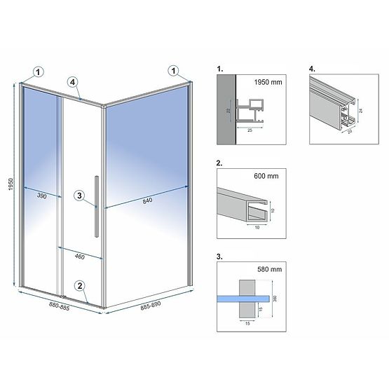 Tuš kabina SOLAR Krtačena Baker 90x90