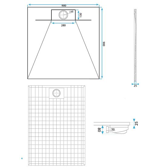 Tuš kad Bazalt Grey 90x90