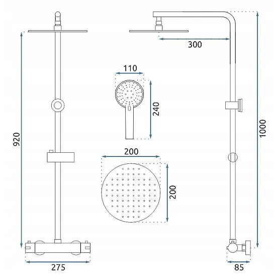 Tuš set s termostatom REA Bliss zlata krtačena
