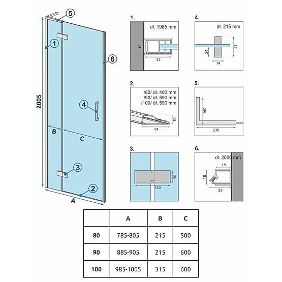Tuš vrata Rea Hugo 80 Bakreno Krtačena