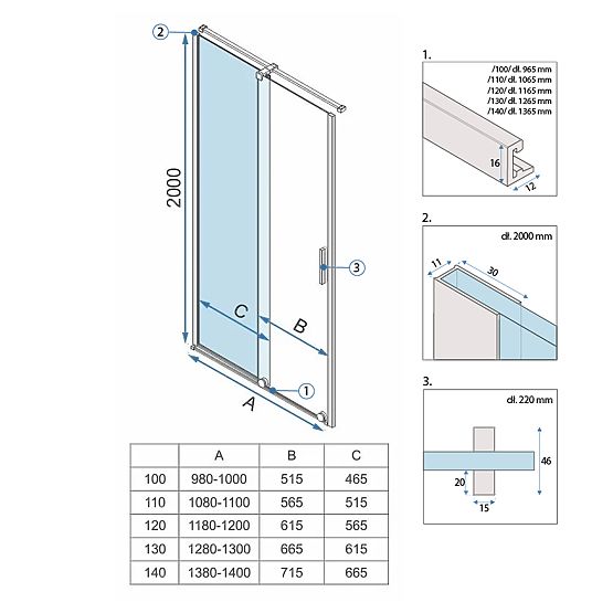 Tuš vrata Rea Montana 120 Zlata brušena