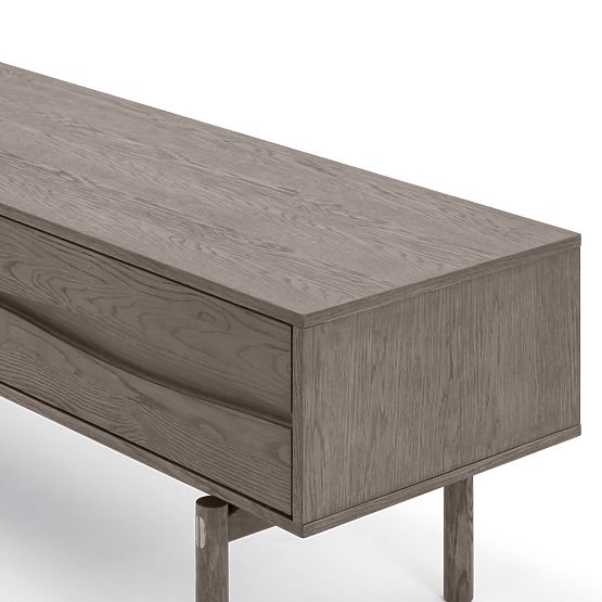 TV omarica Quadri z predali, masiven hrastov les, furnir, espresso rjava