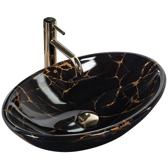 Umivalnik za pult REA Pamela Black Marble Shiny