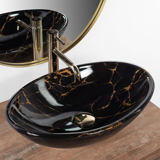 Umivalnik za pult REA Pamela Black Marble Shiny