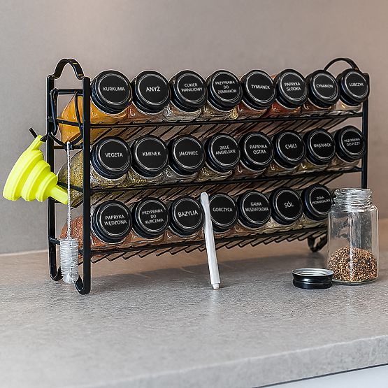 Večstopenjsko stojalo za začimbe ENELDO 24 kozarčkov + 72 nalepk