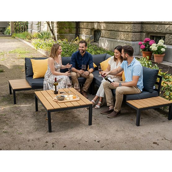 Velik aluminijast kotni set s črno mizo MASSIMO