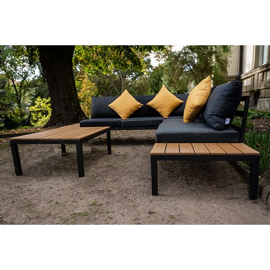 Velik aluminijast kotni set s črno mizo MASSIMO