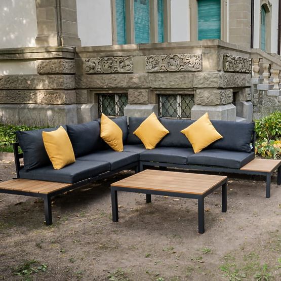 Velik aluminijast kotni set s črno mizo MASSIMO