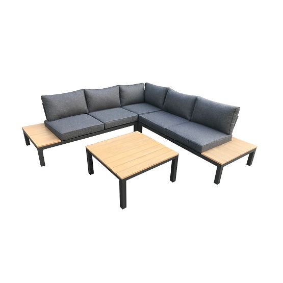 Velik aluminijast kotni set s črno mizo MASSIMO