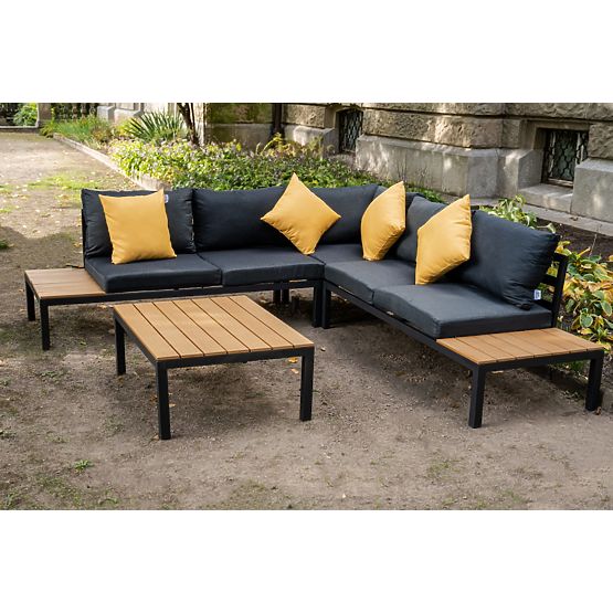 Velik aluminijast kotni set s črno mizo MASSIMO