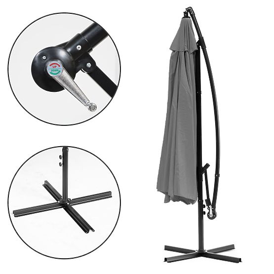 Velik zložljiv vrtni senčnik na konzoli 3m siv 6 reber