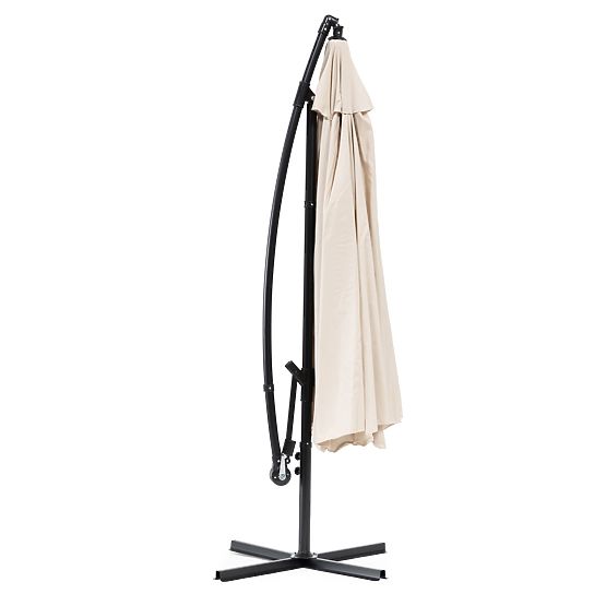 Velik zložljiv vrtni senčnik na nosilcu 3m bež 6 reber