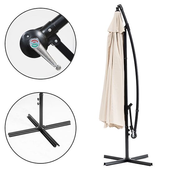 Velik zložljiv vrtni senčnik na nosilcu 3m bež 6 reber