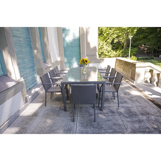 Velika jedilna garnitura iz tehno ratana (8 stolov + velika miza) SOTTILE siva