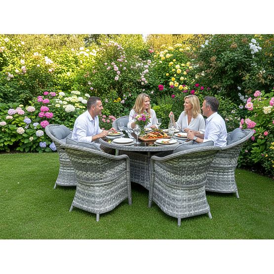 Velika jedilna garnitura iz tehnoratana (6 stolov + miza) MODERNO svetlo siva