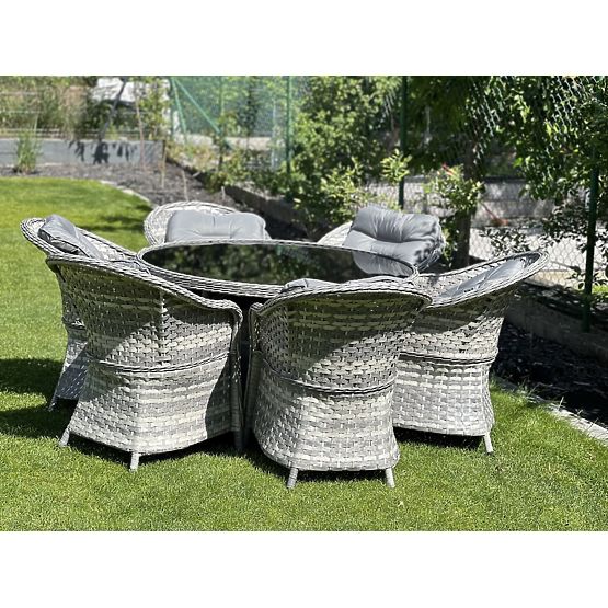 Velika jedilna garnitura iz tehnoratana (6 stolov + miza) MODERNO svetlo siva