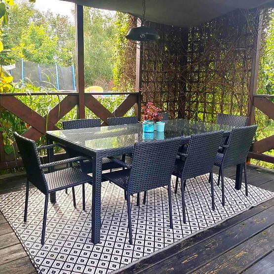 Velika jedilna garnitura iz tehnoratana (miza 200x100cm + 8 stolov) SOTTILE črna