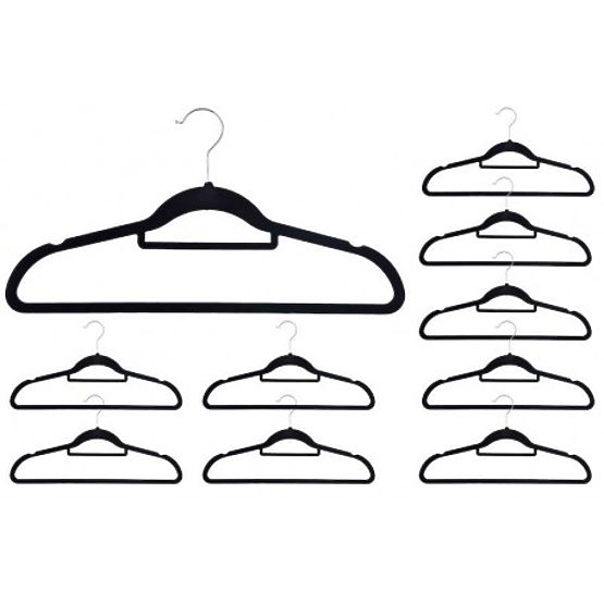 Velur obešalnik Maxi set 10 kosov - črn