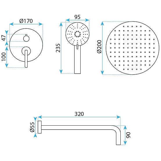 Vgradni tuš komplet Rea Ontario Zlati Krtačeni + BOX