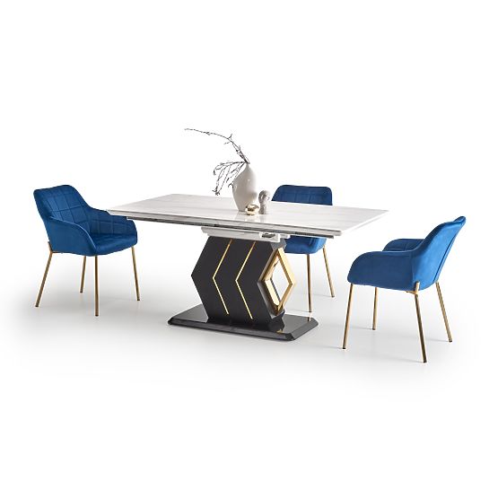 VINCENZO raztegljiva miza plošča: bel marmor, noga črna/zlata (3p=1ks)